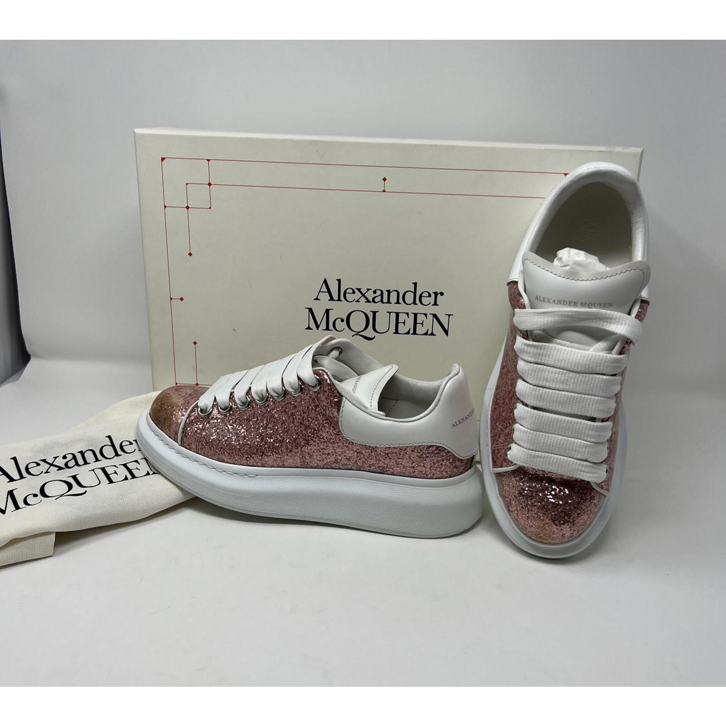Alexander Mcqueen Oversized Women’s Sneakers Size 5.5 Us/36 Eu Pink Glitter Nib